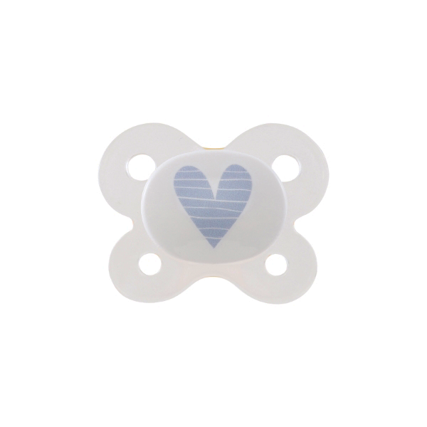 Dentistar sutter, transparent med blåt hjerte, ortodontisk silikone / naturgummi, 0-2 mdr. 2 stk.