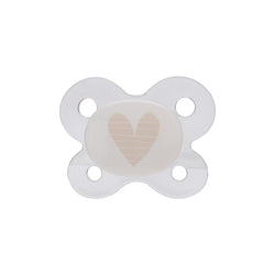 Dentistar sutter, transparent med beige hjerte, ortodontisk silikone / naturgummi, 0-2 mdr. 2 stk.